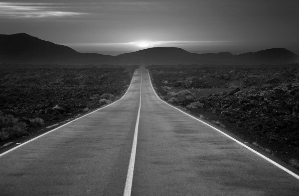 Stock placeholder image with grayscale geometrical mountain landscape